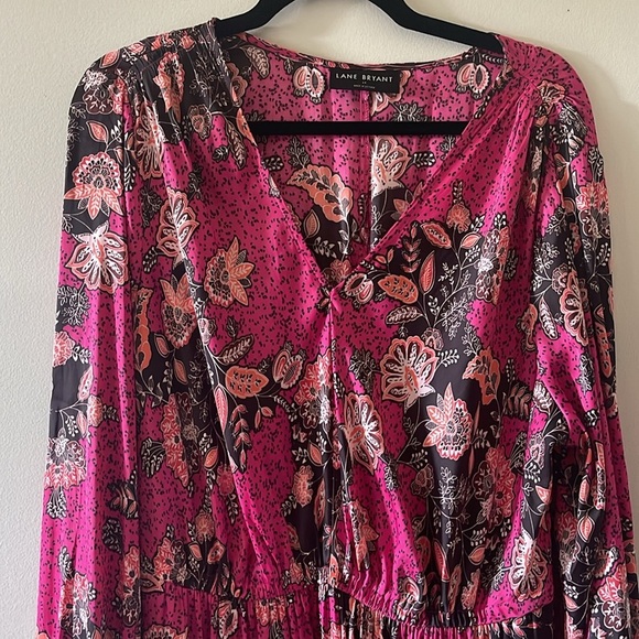 Lane Bryant Pink and Black Floral Long Sleeve Dress SZ 14 - Picture 3 of 7